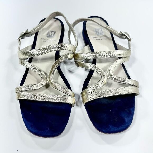 Bruno Magli navy and gold strappy kitten heel sandal 37.5 - Picture 1 of 8